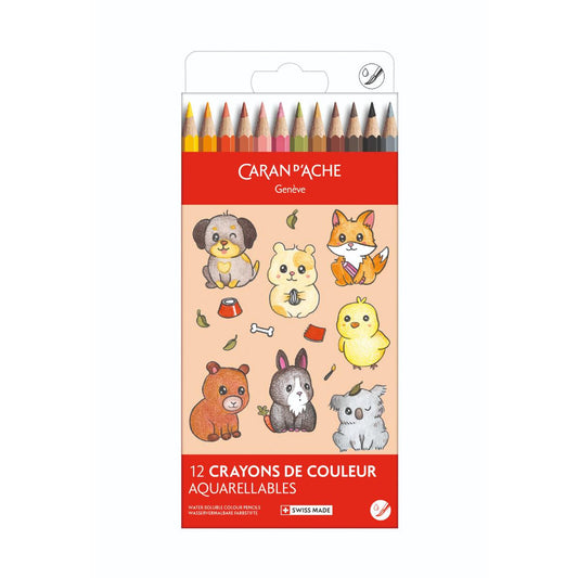 Caran d'Ache Kawaii Swisscolor Watercolour Pencil Set of 12 - Cute Animals, front of box