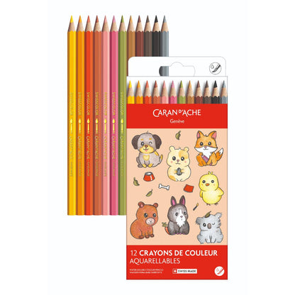 Caran d'Ache Kawaii Cute Animals box with the 12 Swisscolor watercolour pencils