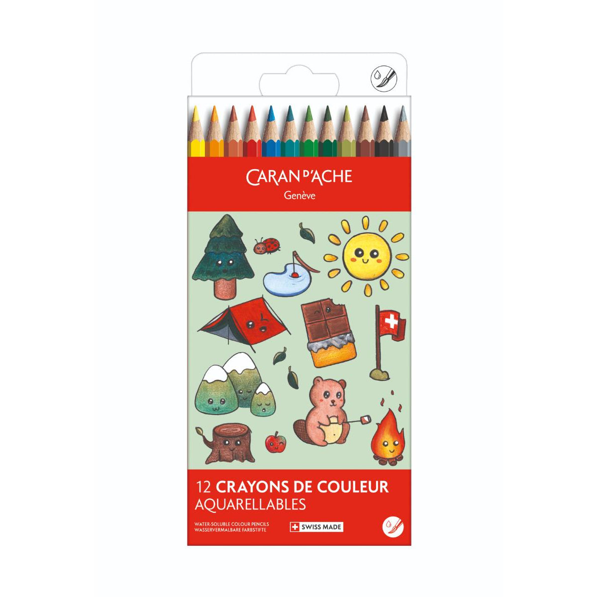 Caran d'Ache Kawaii Swisscolor Watercolour Pencil Set of 12 - Swiss Mountain, front of box