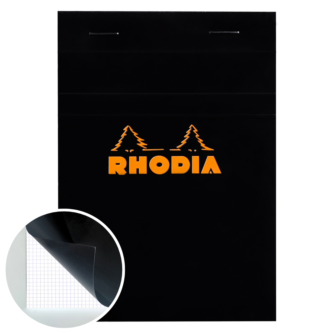 Rhodia No.13 staplebound grid notepad with black cover