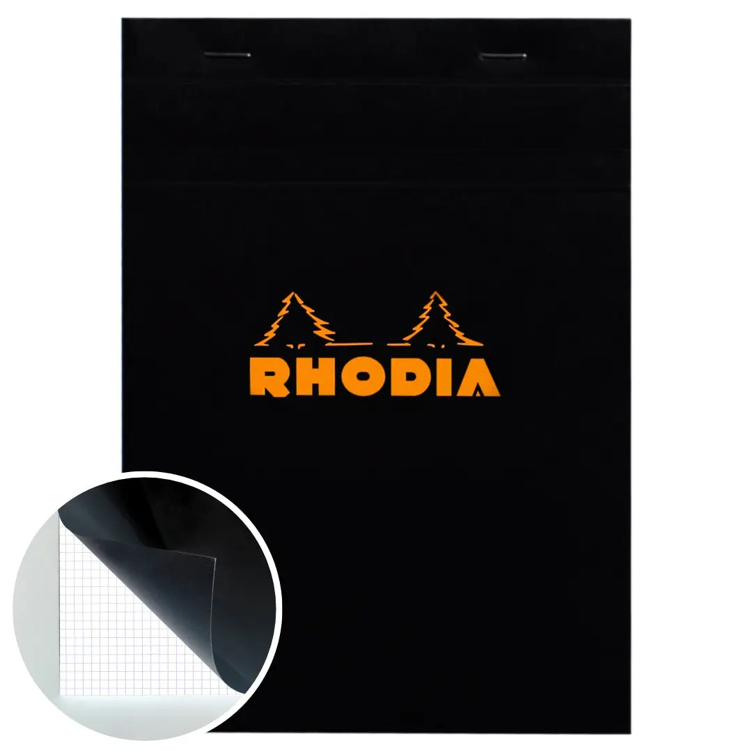 Rhodia No.16 staplebound grid notepad A5 with black cover