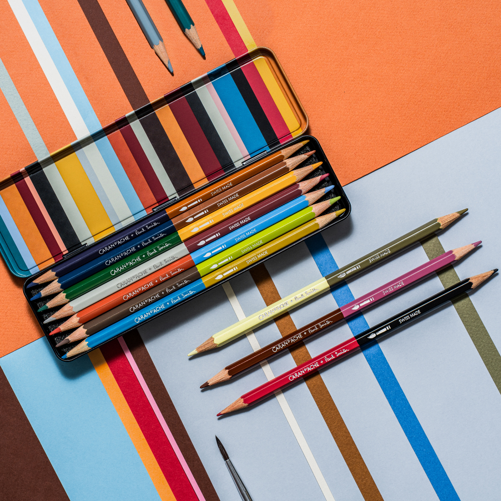 Caran d'Ache Paul Smith Crayon Bicolore Set de 12 (24 Couleurs) avec Pinceau - Édition Limitée