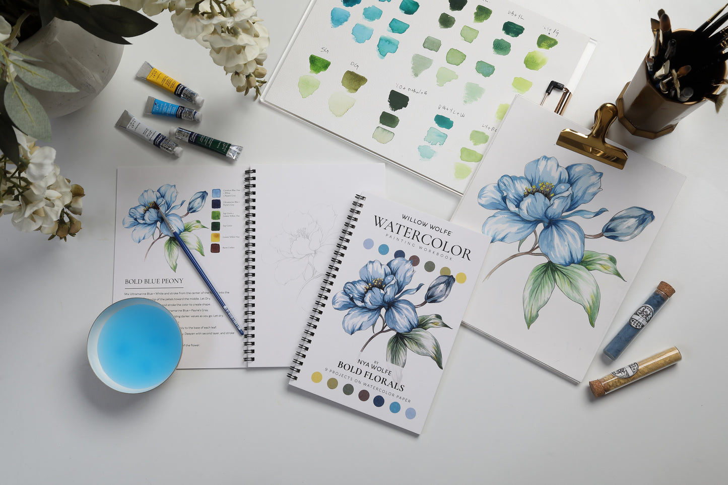 Layering Watercolour Strokes: Painting a Bold Blue Peony with Willow Wolfe
