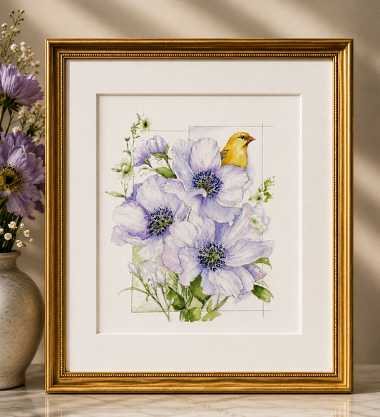 Watercolor Workshop: Yellow Bird & Lavender Blooms with Willow Wolfe
