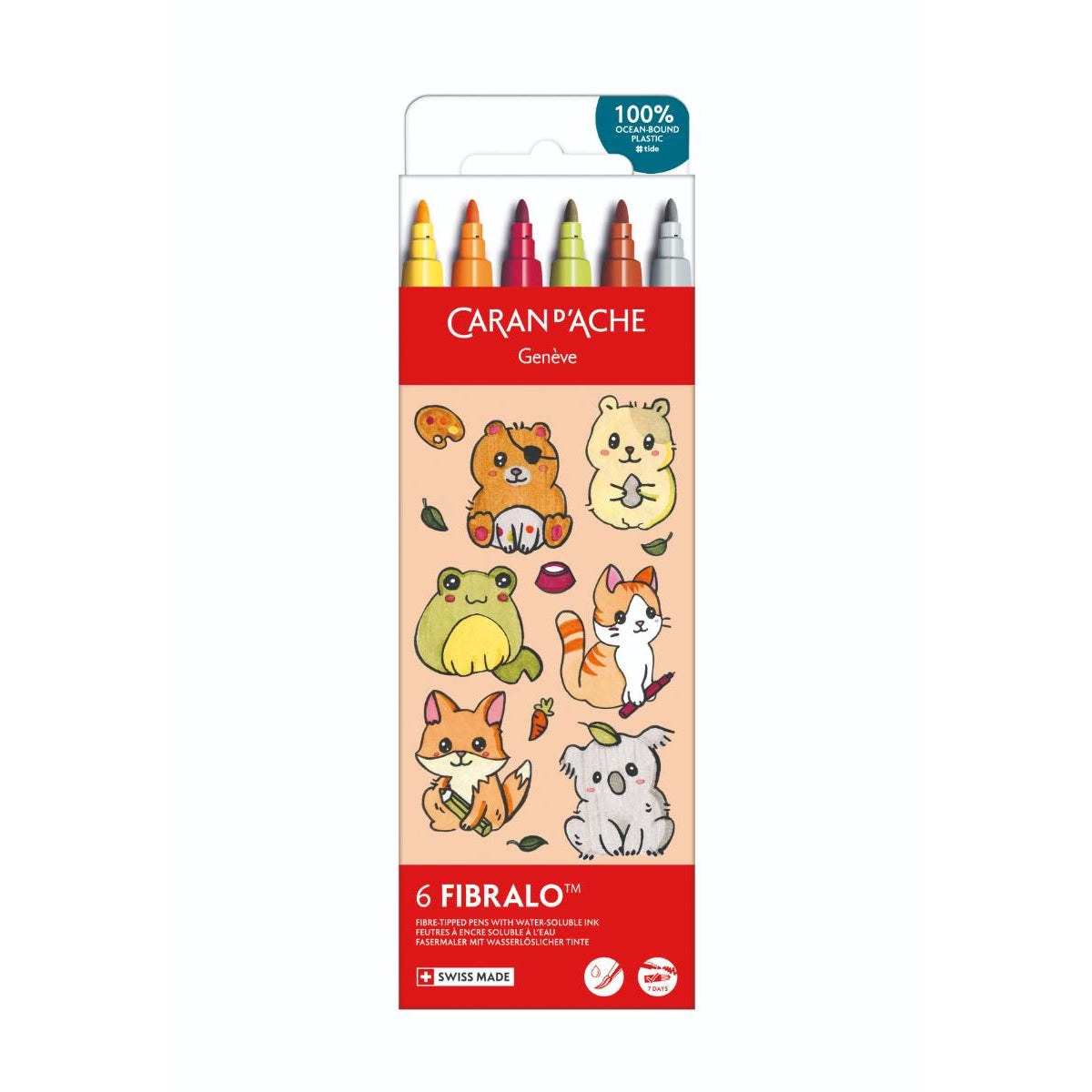 Caran d'Ache Kawaii Fibralo Fibre-tipped Pen Set of 6 - Cute Animals, front of box