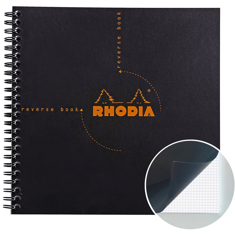Rhodia wirebound grid reverse book 8 x 8 inches with black cover