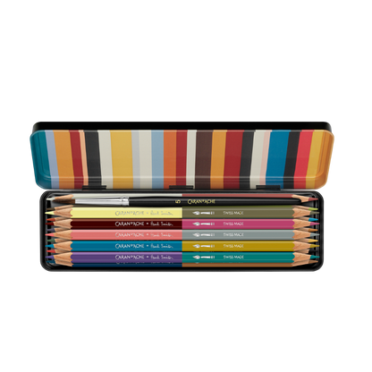 Caran d'Ache Paul Smith Crayon Bicolore Set de 12 (24 Couleurs) avec Pinceau - Édition Limitée