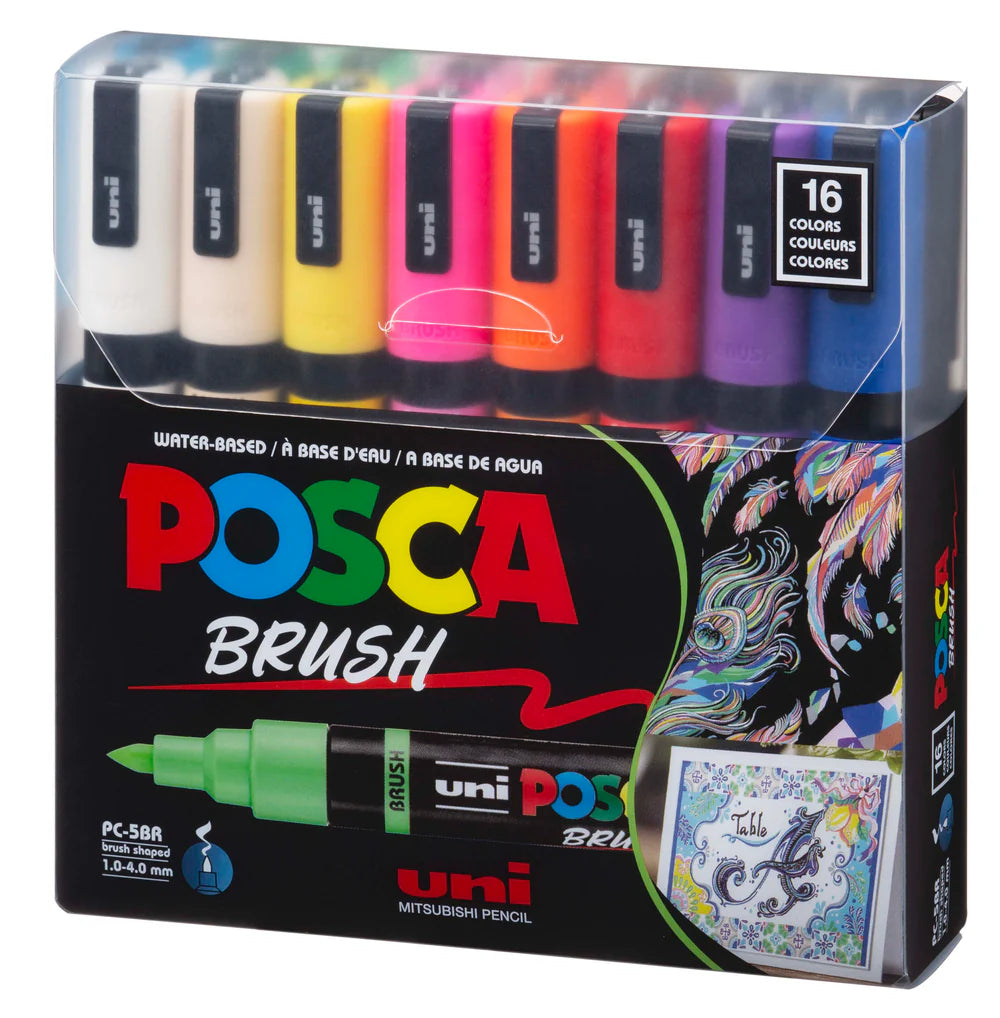 Marqueurs acryliques POSCA PC-5BR Pinceau - Lot de 16