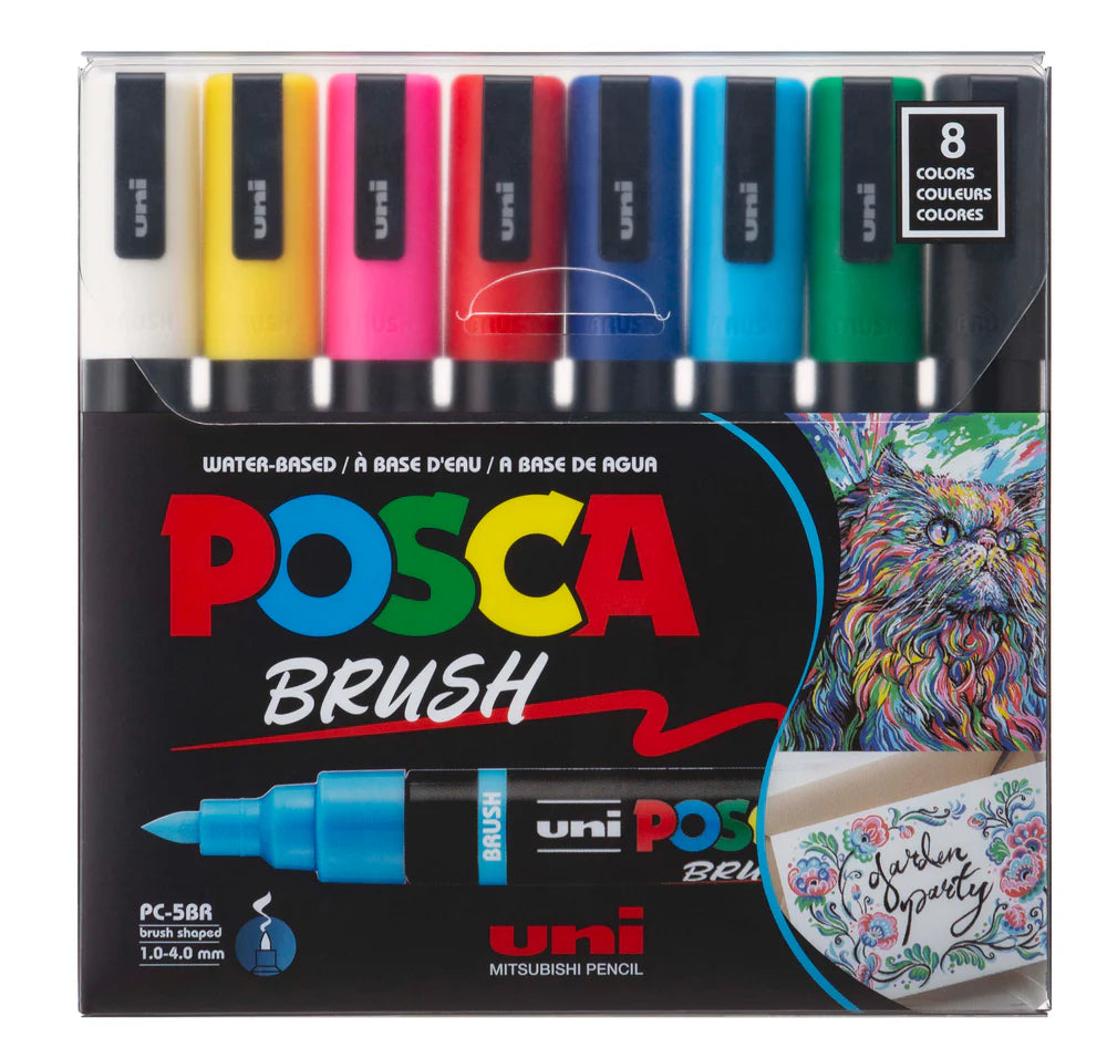 Marqueurs acryliques POSCA PC-5BR à pointe pinceau, lot de 8
