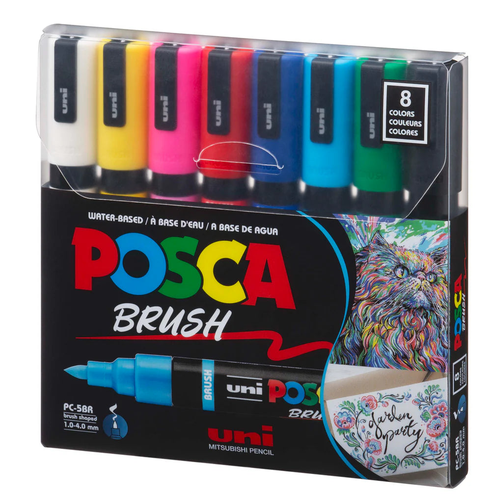 Marqueurs acryliques POSCA PC-5BR à pointe pinceau, lot de 8