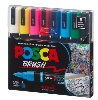 Marqueurs acryliques POSCA PC-5BR à pointe pinceau, lot de 8