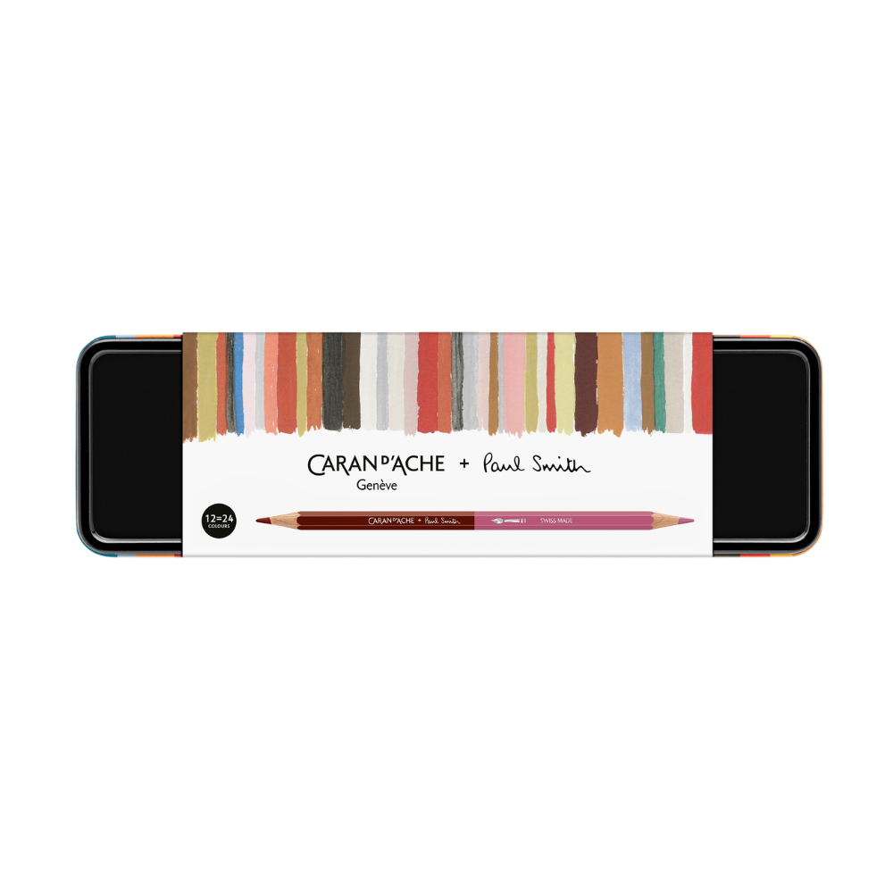 Caran d'Ache Paul Smith Crayon Bicolore Set de 12 (24 Couleurs) avec Pinceau - Édition Limitée