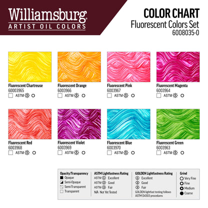 Williamsburg Oils - Fluorescent Colors Set of 8 x 22ml