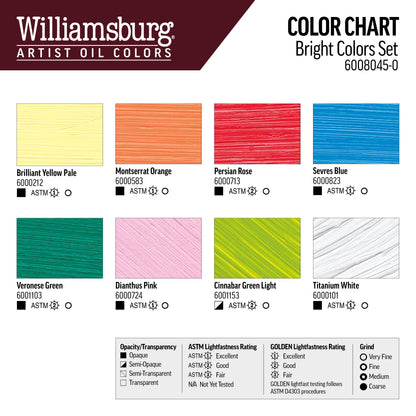 Williamsburg Oils - Bright Colors Set of 7 x 22ml & 1 x 37ml