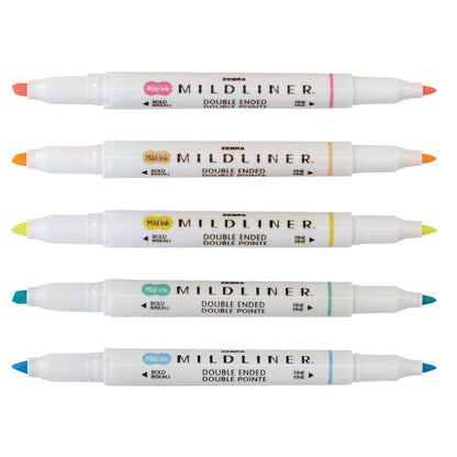 Zebra Mildliner Double Ended Highlighter Set of 5 - Fluorescent