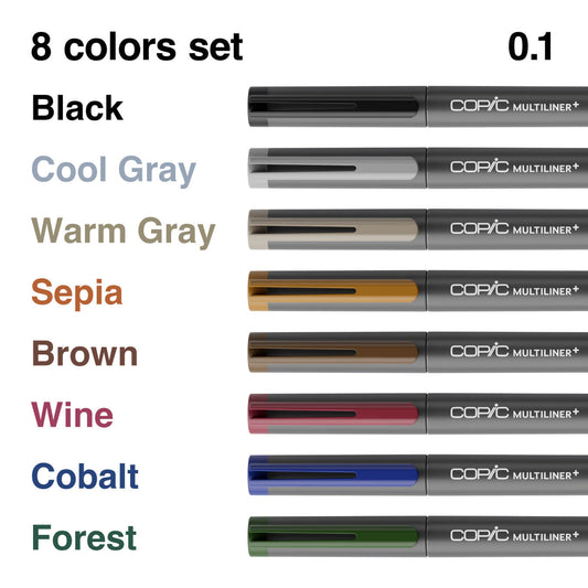 COPIC Multiliner+ Set of 8 Assorted 0.1