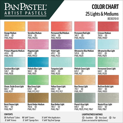 PanPastel Lights and Mediums Set of 25 - color chart