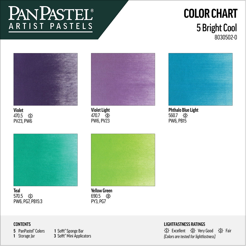 PanPastel Bright Cool Set of 5 - color chart