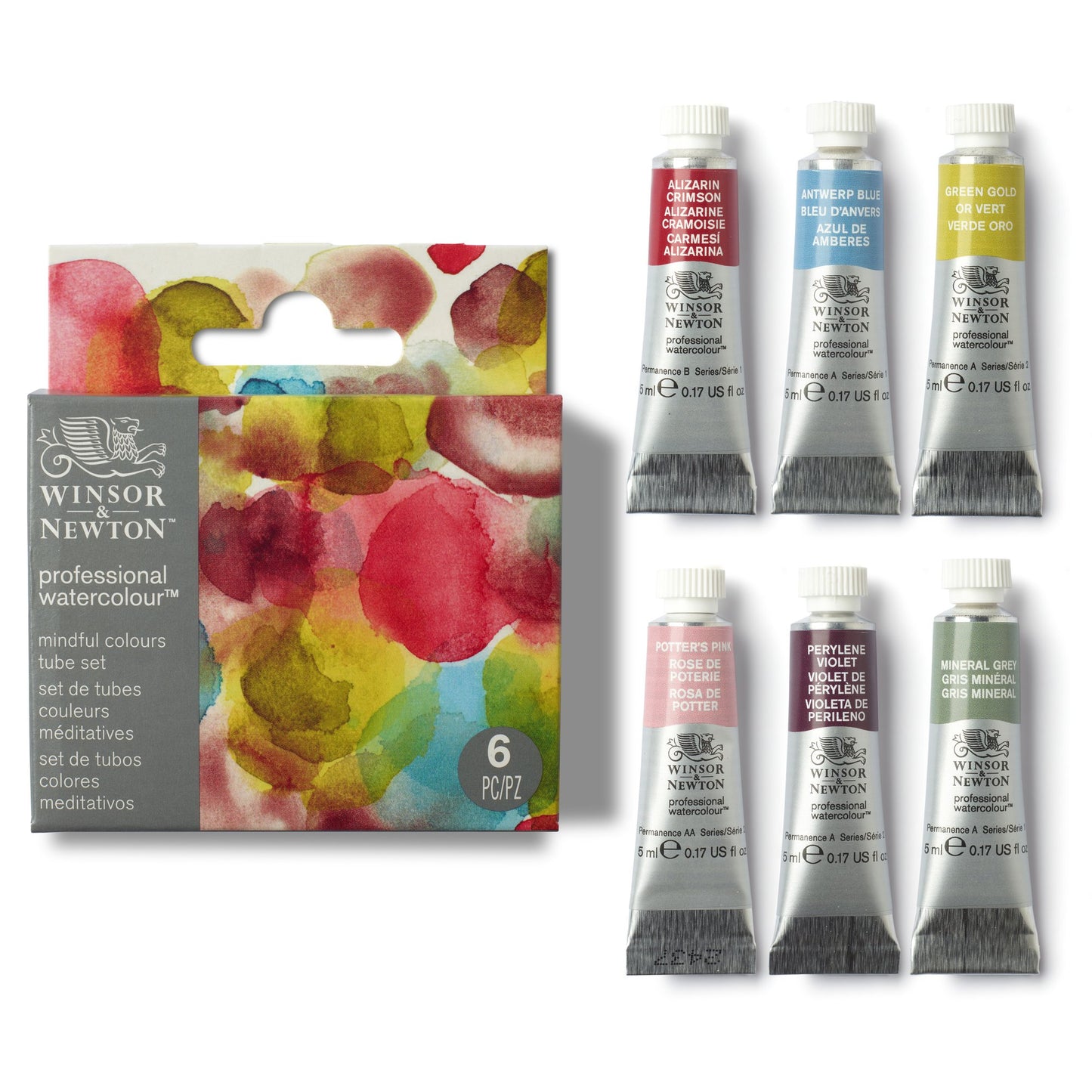 Winsor & Newton Aquarelles professionnelles Mindful Colour, tube, lot de 6