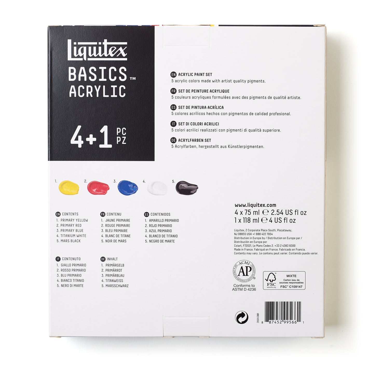 Liquitex BASICS Acrylic Essential Set (4x75ml, 118ml White)