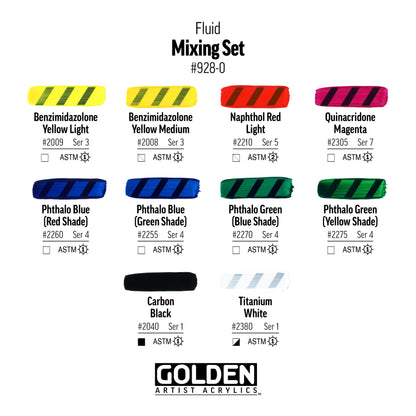 GOLDEN Fluid Acrylics Mixing Set of 10