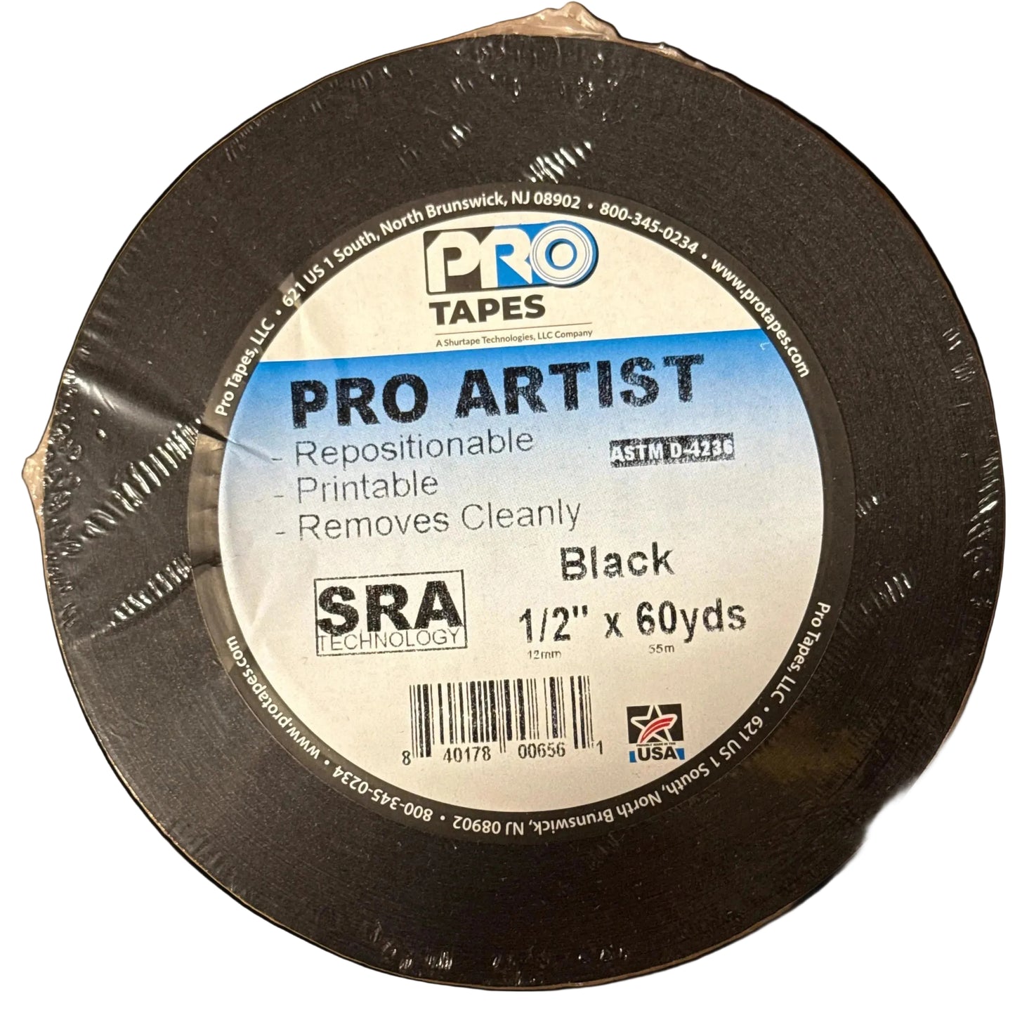 Ruban adhésif d'artiste Pro Tapes, noir, 12 mm x 55 m