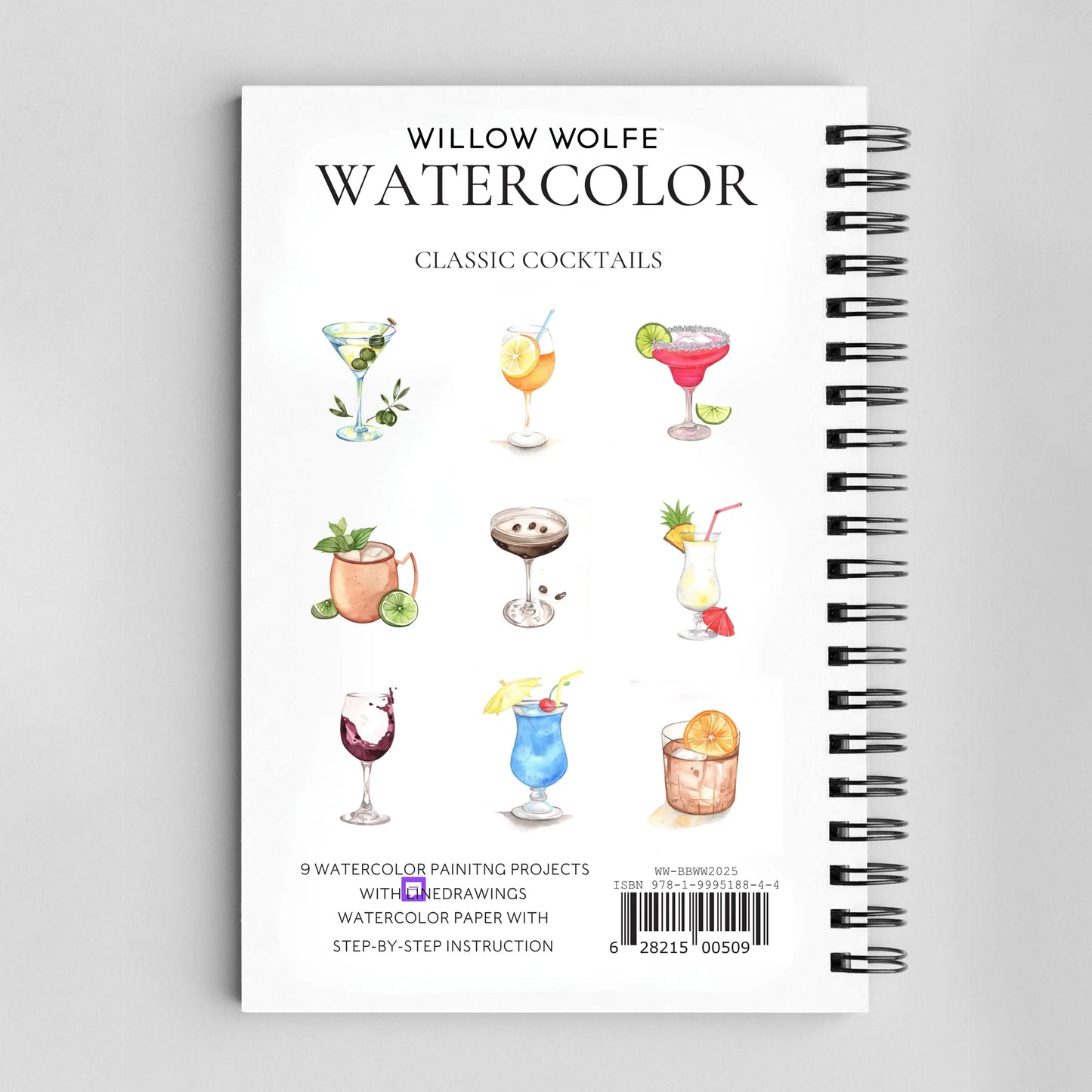 Willow Wolfe Watercolor Workbook - Classic Cocktails