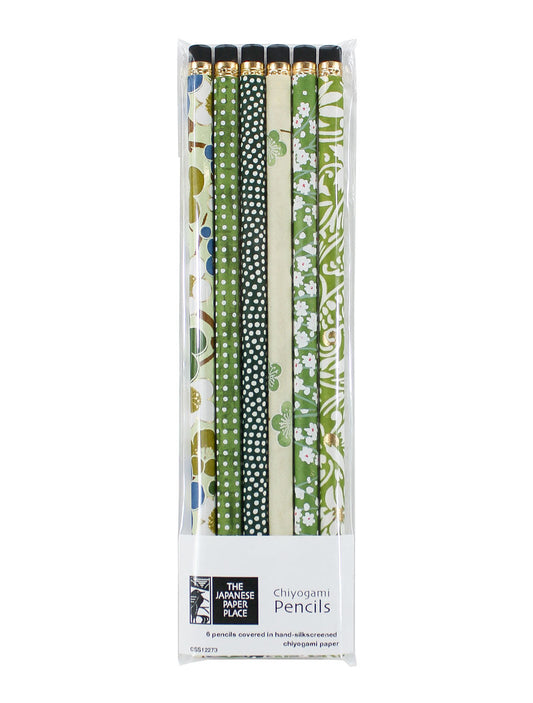 Japanese Paper Place Chiyogami Covered Pencils - Green