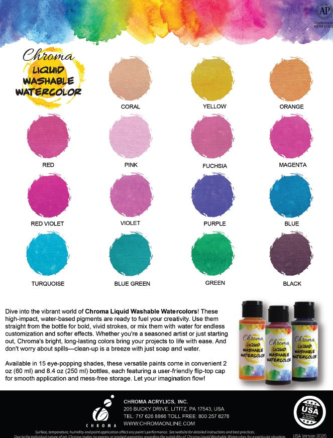Chroma Liquid Washable Watercolor Set of 12