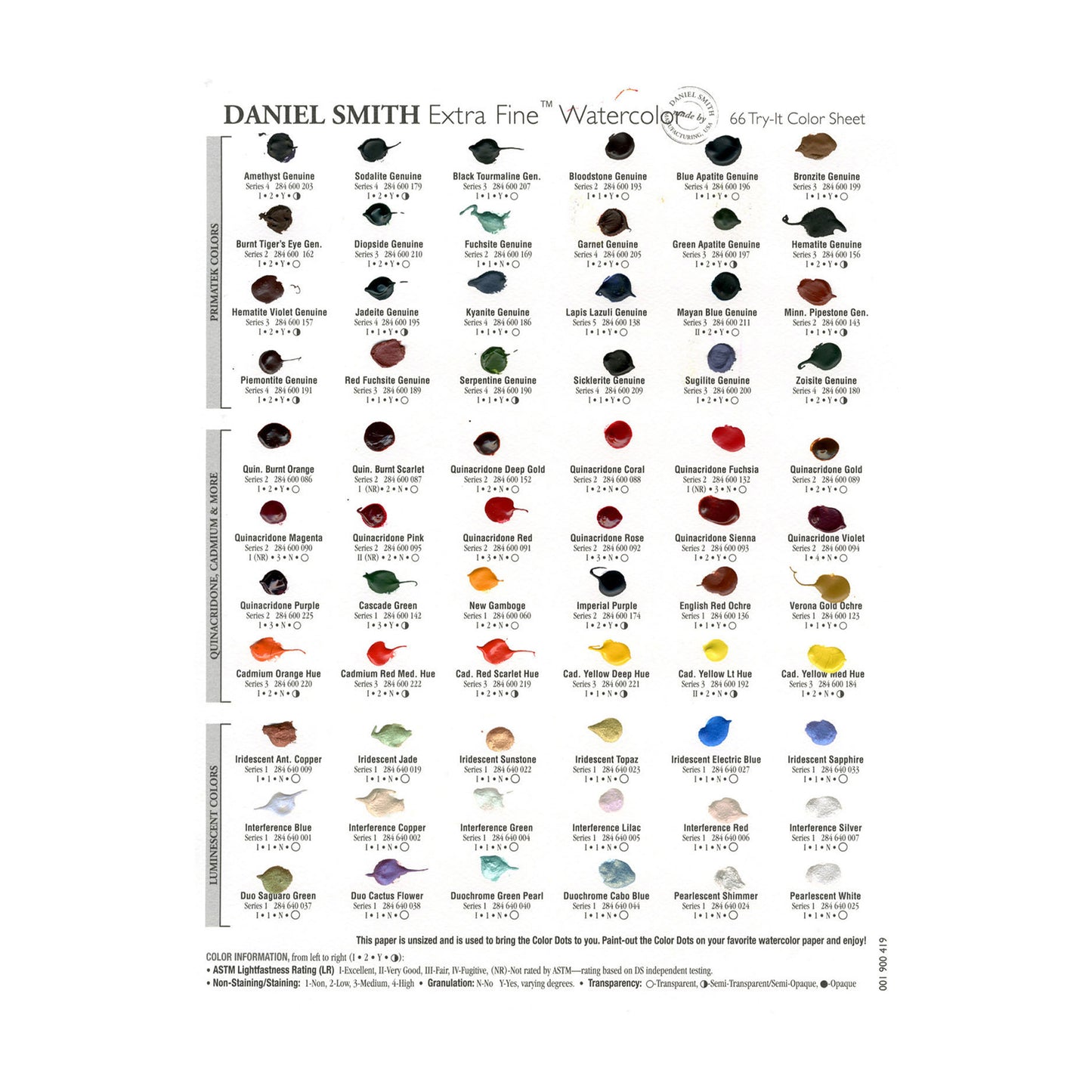 Daniel Smith Extra Fine Watercolor Dot Card - 266 Watercolour + 22 Gouache