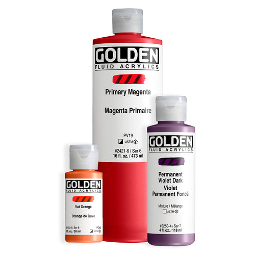 GOLDEN Fluid Acrylics -  Orange or Red or Purple