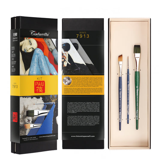 Tintoretto Pau signature set with three brushes and presentation box