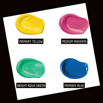 Liquitex What Would You Create BASICS Set - Illuminated Brights, colour swatches