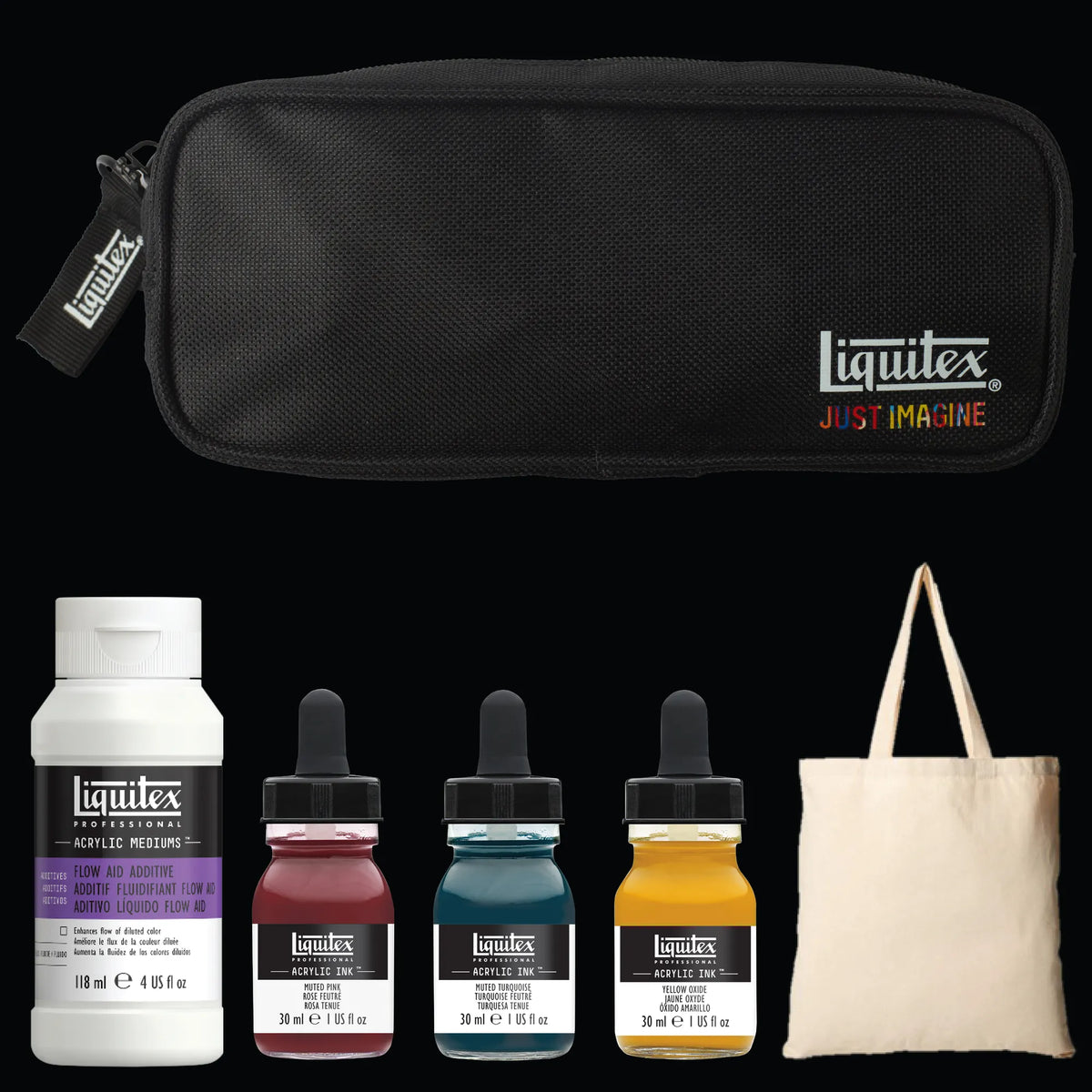 Liquitex What Would You Create INK! Set - Fabric Staining, set contents