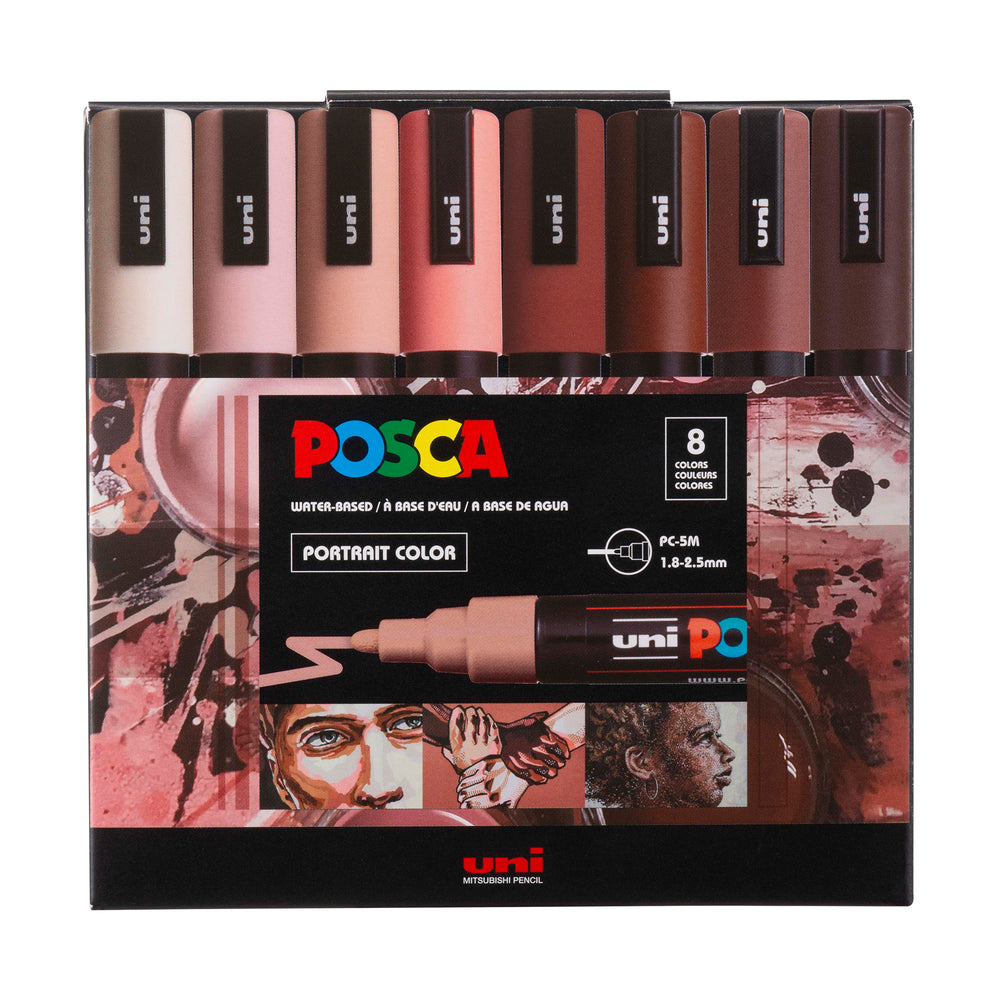 POSCA Acrylic Paint Markers PC-5M Medium Portrait Colours Set of 8