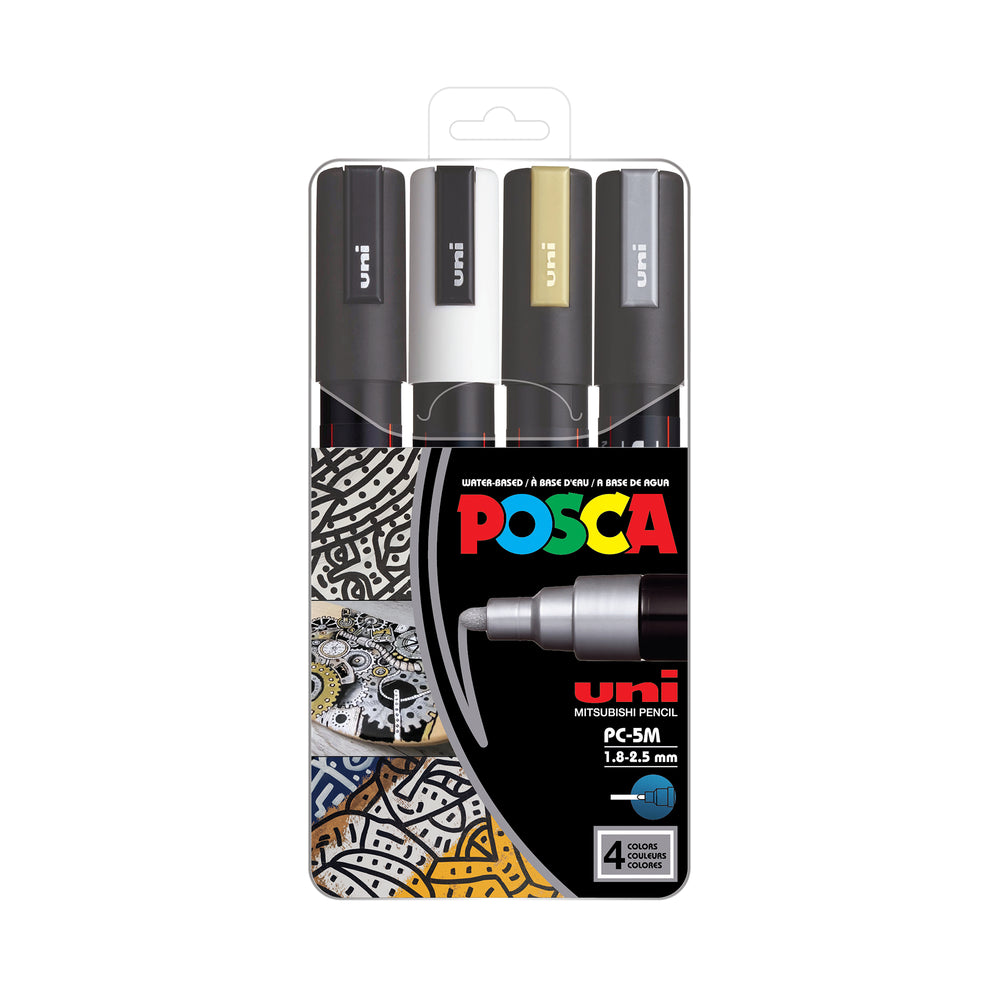 POSCA Acrylic Paint Markers PC-5M Medium Mixed Metallic Set of 4