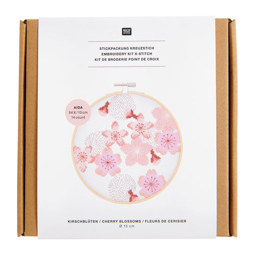 Rico Design Cross Stitch Kit Cherry Blossoms - 15cm (5.9")