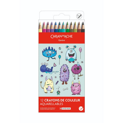 Caran d'Ache Kawaii Swisscolor Watercolour Pencil Set of 12 - Funny Monsters, front of box