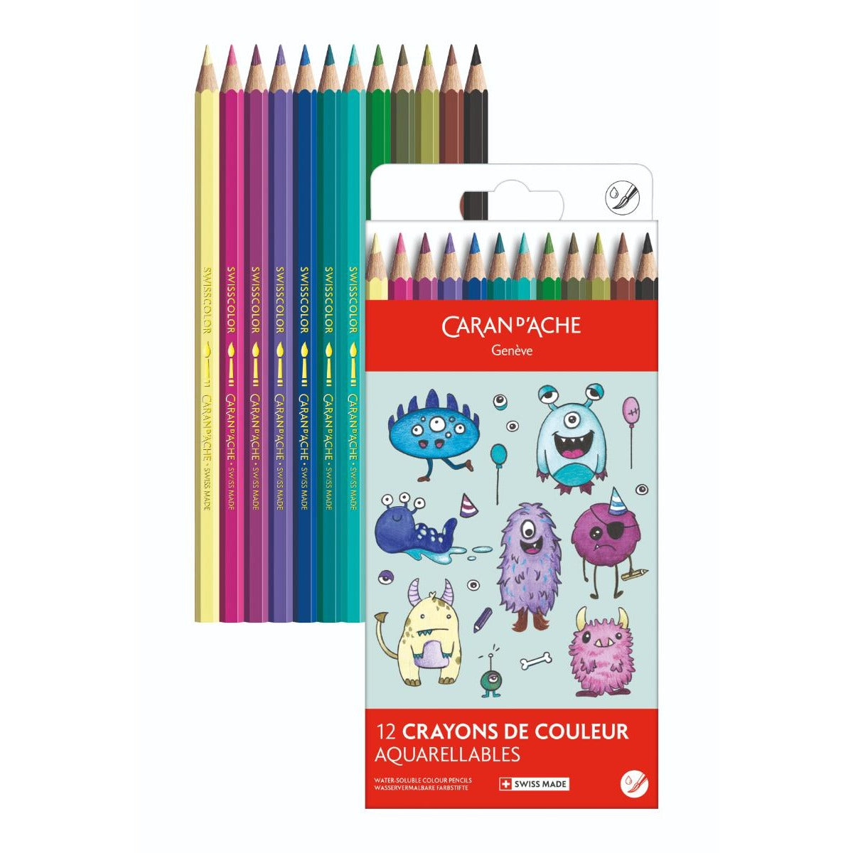 Caran d'Ache Kawaii Funny Monsters box with the 12 Swisscolor watercolour pencils