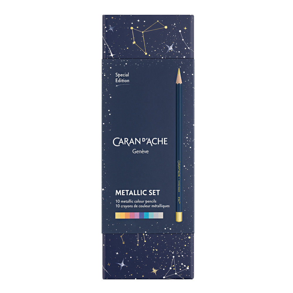 Caran d'Ache Cosmic Blue Edition Metallic Coloured Pencil Set of 10