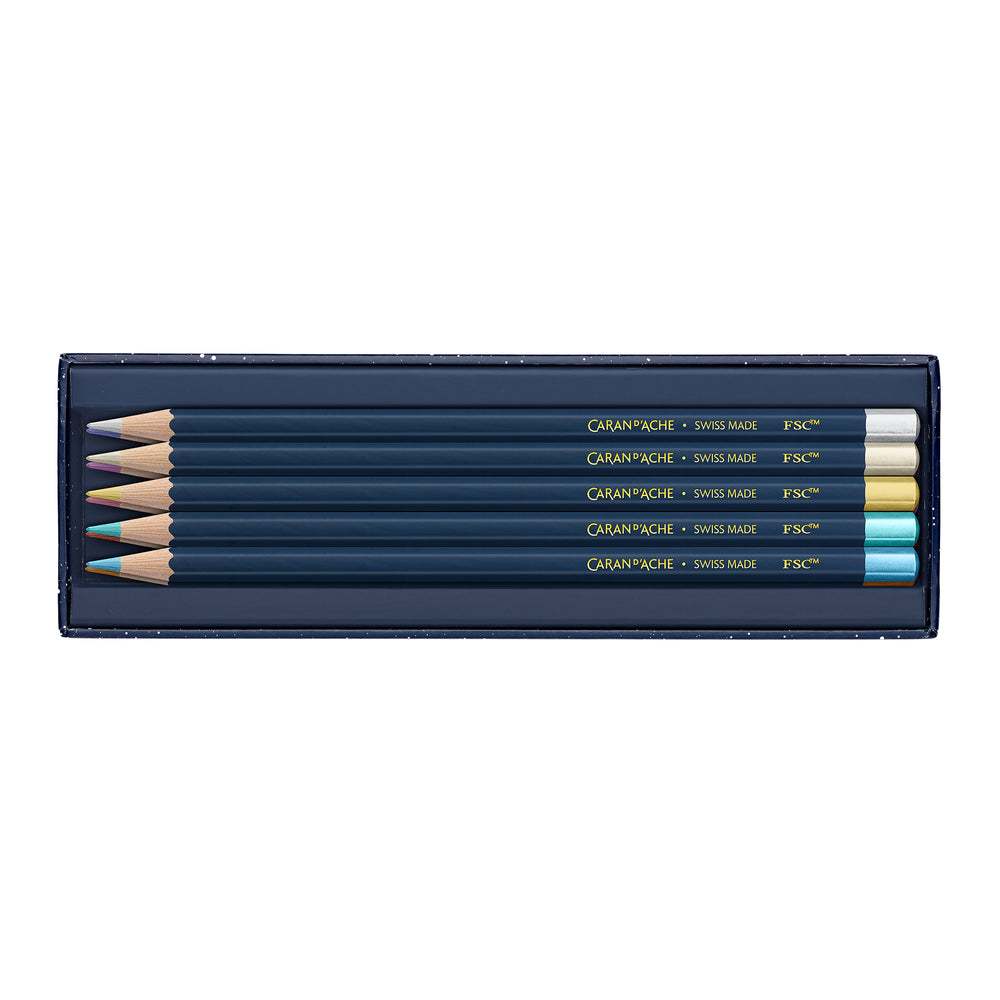 Caran d'Ache Cosmic Blue Edition Metallic Coloured Pencil Set of 10