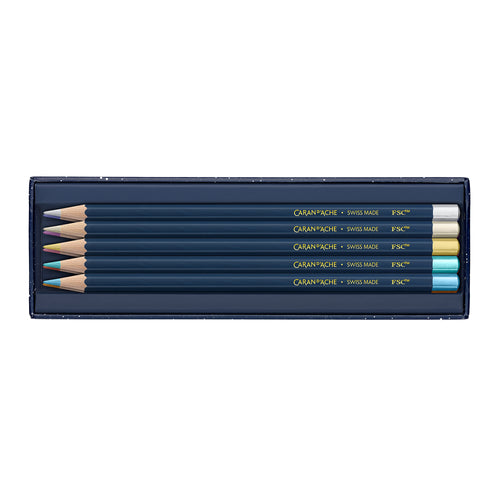 Caran d'Ache Cosmic Blue Edition Metallic Coloured Pencil Set of 10