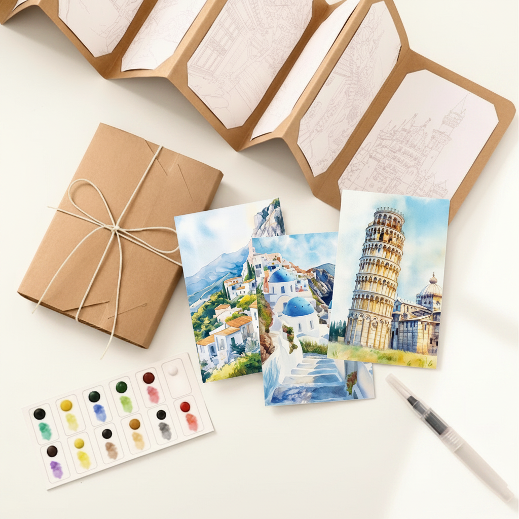 Nobel Watercolor Painting Cards Kit - European Travel Logs