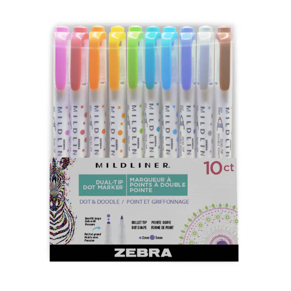 Zebra Mildliner DOT Double Ended Highlighter Set of 10