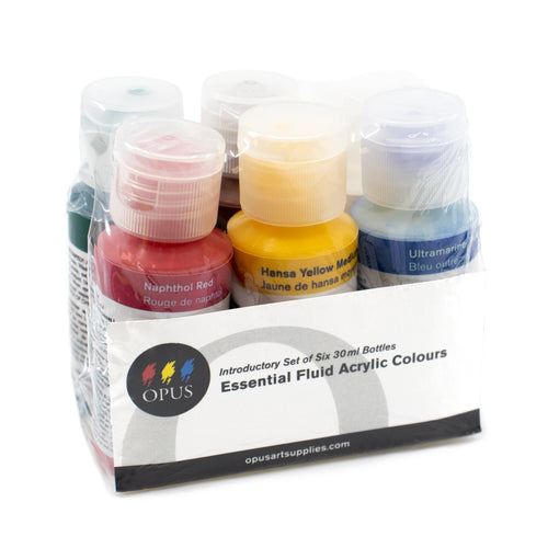 Opus Essential Fluid Acrylic Colours Set of 6 x 30 ml