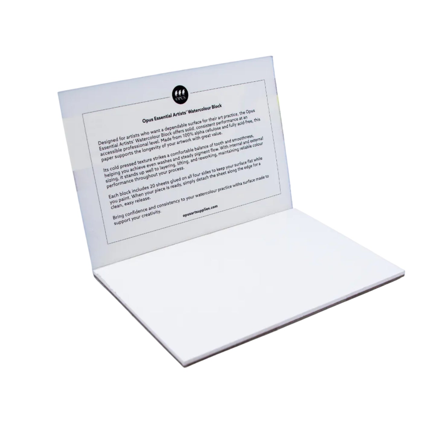 White watercolour pad with text on a white background