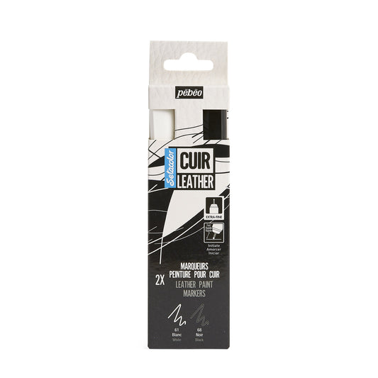 Pebeo Setacolor Leather Marker - Set of 2 Markers Black & White