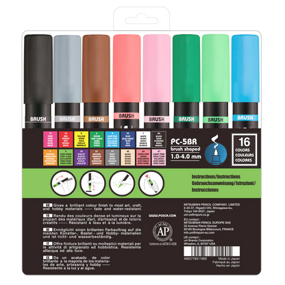 Marqueurs acryliques POSCA PC-5BR Pinceau - Lot de 16