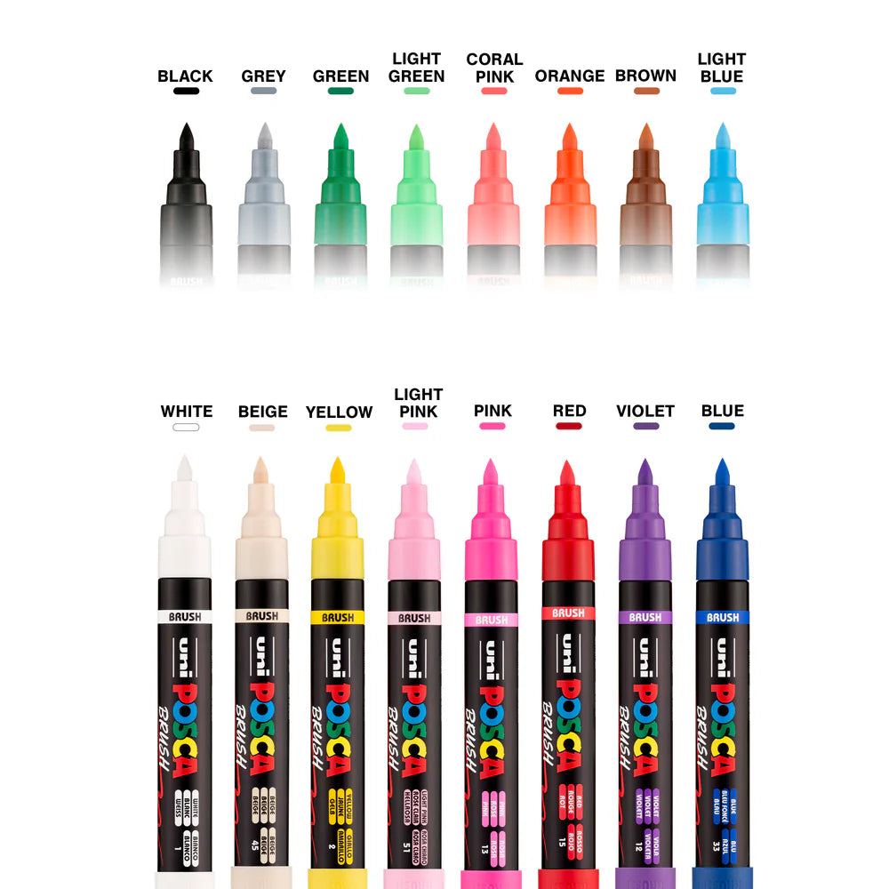 Marqueurs acryliques POSCA PC-5BR Pinceau - Lot de 16