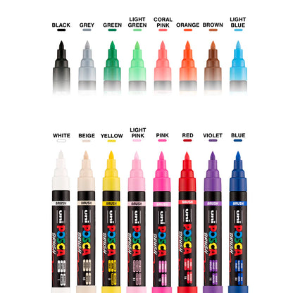 Marqueurs acryliques POSCA PC-5BR Pinceau - Lot de 16